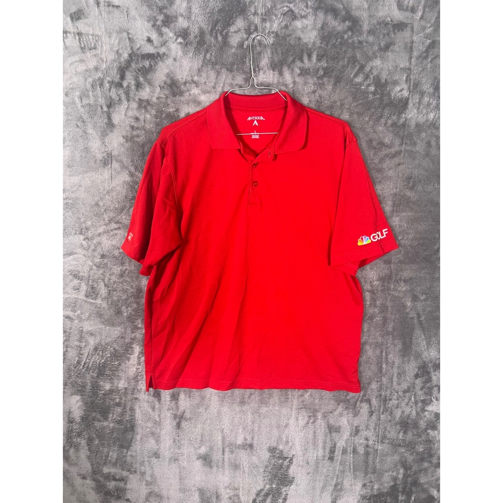 Antigua NBC Golf Polo Shirt Mens Large Red Short Sleeve Desert Dry Pique Logo